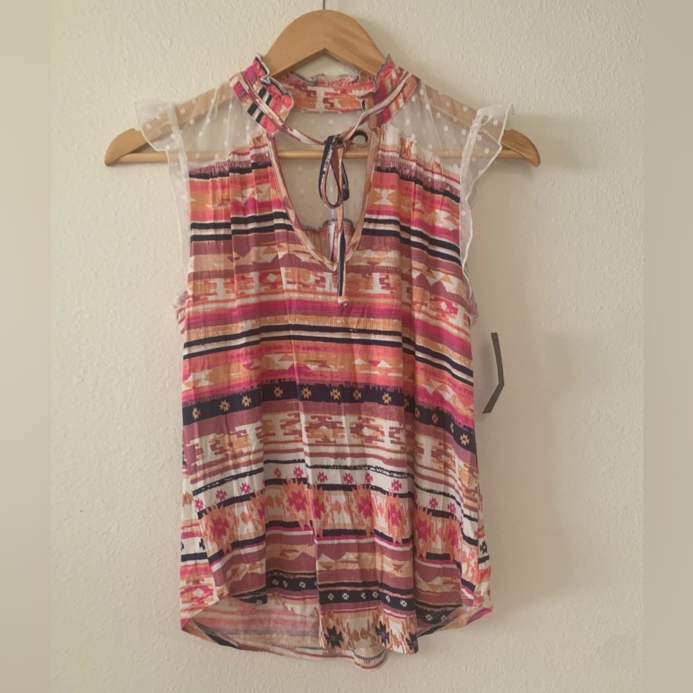 🌿 New Boho Lace Tie Multicolor Patterned Sleeveless Shirt Top